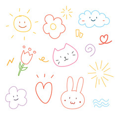 Obraz na płótnie Canvas color kawaii doodle cartoon hand drawn included cat, cloud, rabbit, heart etc. for element and illustration