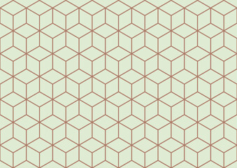 Isometric box pattern wallpaper. Background. Isometric shape. Print design. Graphic design. Vector pattern. Geometric pattern. Fabric. Decorative. Ornaments. Brown and Green colour tone. Form.