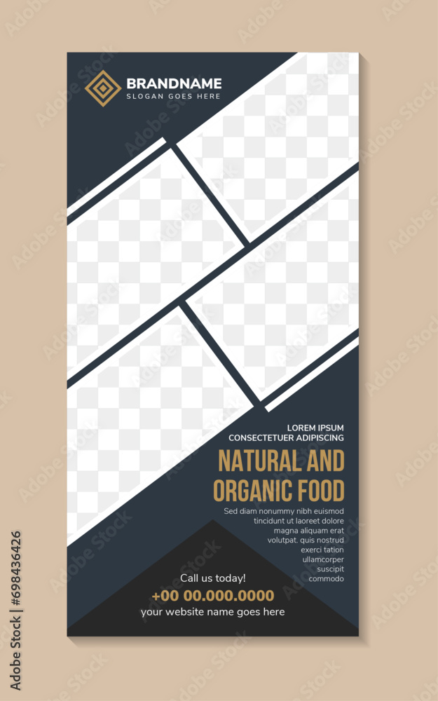 Wall mural natural and organic food banner or flag-banner promotion, roll up banners vertical layout template d