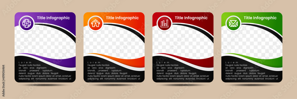 Poster vector simple multipurpose infographic template with rectangle photo placeholders icons and text blo