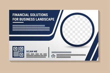 financial solutions for business landscape banner template design with photo and text placement professional eye catchy colorful. Standard for web page and social media, horizontal vector layout. - obrazy, fototapety, plakaty
