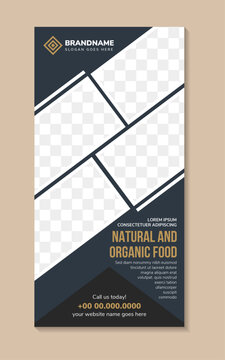 natural and organic food banner or flag-banner promotion, roll up banners vertical layout template design, for advertisements, business, flyers, and graphics. diagonal mosaic rectangle space for photo