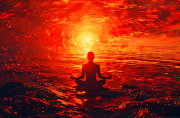 Inferno Meditation: Fiery Zen Amidst Oceanic Abyss