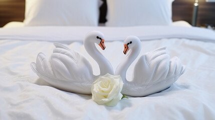 Fototapeta na wymiar Two towel swans