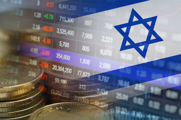 Stock market investment trading financial, coin and Israel flag , finance business trend data.