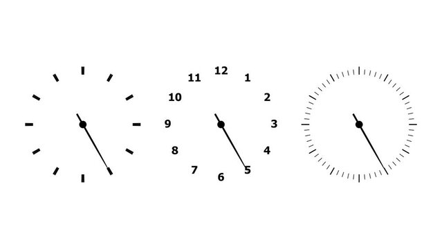 Running clocks timer motion graphics with plain white background