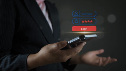 Thumbs up with virtual fingerprint to scan biometric identity and access password thru fingerprints for technology security system and prevent hacker concept.