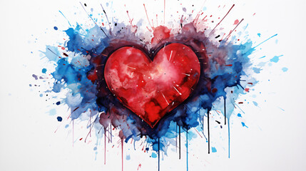 Watercolor Heart love - obrazy, fototapety, plakaty