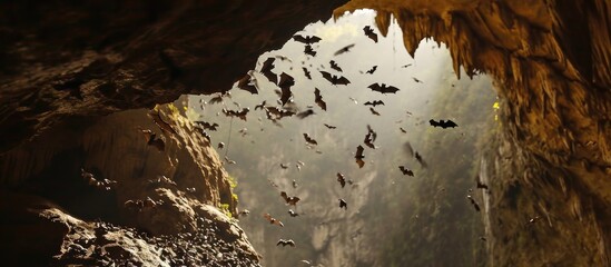Bats in cave near Pokhara. - obrazy, fototapety, plakaty