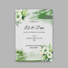 Luxury wedding invitation card background with golden line art flower and botanical leaves, Organic shapes, Watercolor