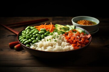Rice bowl with fresh vegetable, Avocado