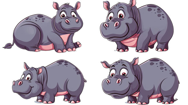 Set of Hippo Cartoon
