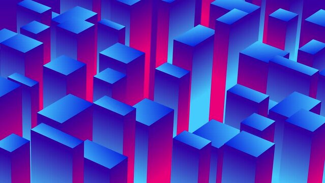 3D animation cubes motion graphics movement wiggle shapes retro gradient colour visual effect background up down 4K pink blue