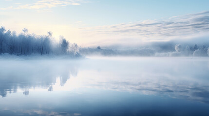 Fototapeta premium Frozen lake at a breathtaking winter panorama 