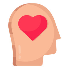 Heart inside brain, icon of healthy mind

