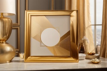 The empty picture frame is adorned with intricate golden silk threads, adding a touch of elegance and sophistication to the otherwise blank canvas.