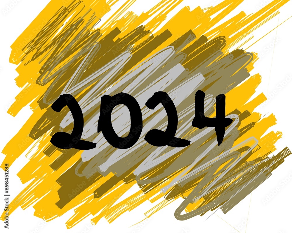 Fototapete The year 2024 with a background of random zig zag scribbles from a creamy gradation color brush. suitable for background and texture themes.