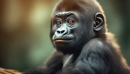 Gorilla. Cute animal Baby Portrait .ai generated - obrazy, fototapety, plakaty