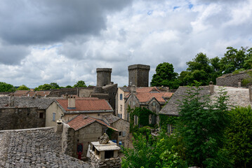The streets of the medieval village in Europe, France, Occitanie, Aveyron, La Couvertoirade, in...