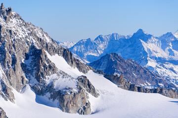 Le Glacier du Géant in Europe, France, Rhone Alpes, Savoie, Alps, in winter on a sunny day. - obrazy, fototapety, plakaty