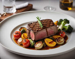 grilled beef steak with vegetables