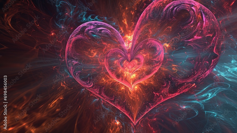 Aufkleber a computer generated image of a heart in red, blue, and yellow colors with a black background and a 