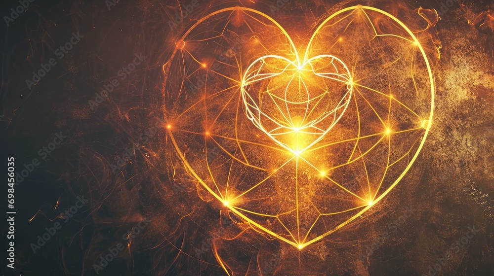Poster a picture of a heart shaped object with lights in the shape of a heart on a dark background with a p