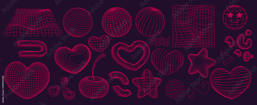Aufkleber abstract red wireframe shapes set isolated on background. vector illustration of 3d grid geometric i