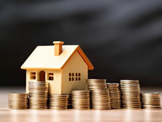 pile of coins and house model on the table. Financial safety and investment concept.
