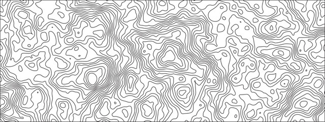 Abstract black & white cartographic topography on old paper-textured canvas. Weave vector seamless striped patterns and wavy lines with geographic mountain terrain.The topo contour map with terrain.