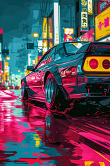Japanese tuning car, abstract anime poster art, Generative AI