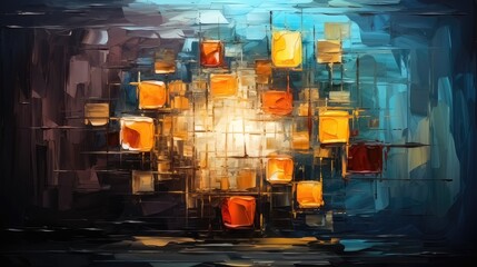 Abstract Oil Painting. Modern Surrealist Impressionism with Squares - Ideal Wall Decor Poster
