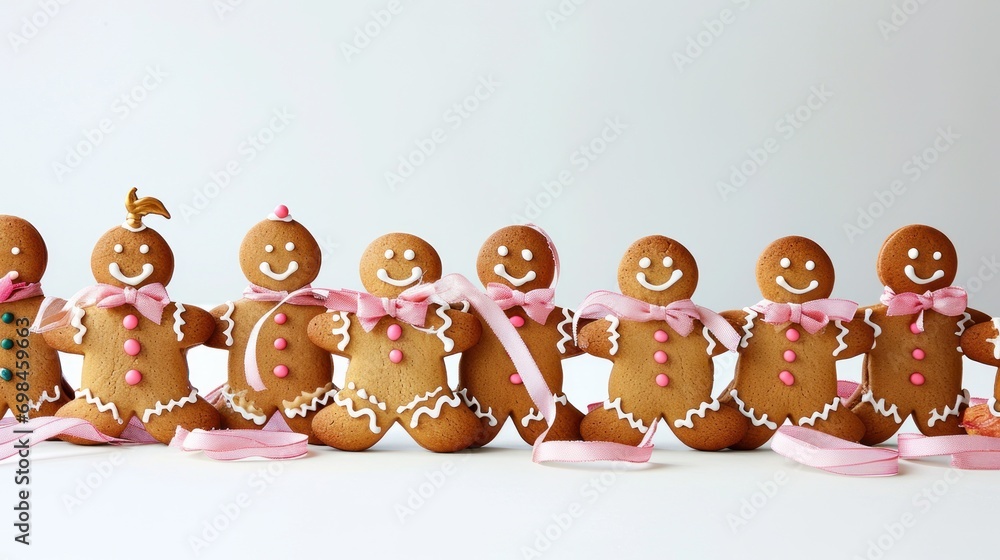 Aufkleber a row of gingerbreads with pink bows and a ginger in the middle with a ginger in the middle.