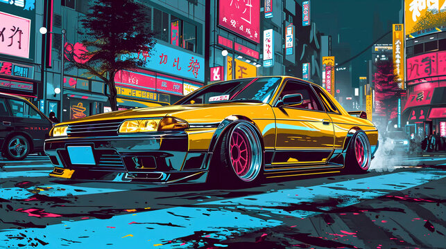 Japanese Tuning Car, Abstract Anime Poster Art, Generative AI