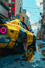 Japanese tuning car, abstract anime poster art, Generative AI