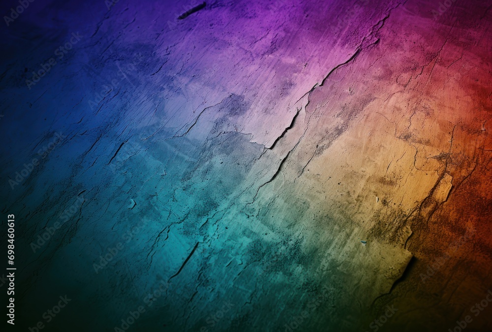 Poster a close up of a multicolored wall with a crack in the middle of the wall and a hole in the middle of