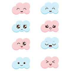 Set of cute funny clouds with different emotions