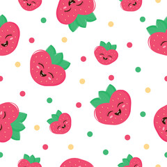 Cute funny seamless pattern with strawberry character