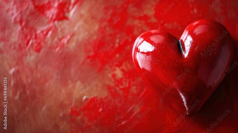 Poster a close up of a red heart on a red and white background with a blurry image of the inside of the hea