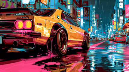 Japanese tuning car, abstract anime poster art, Generative AI