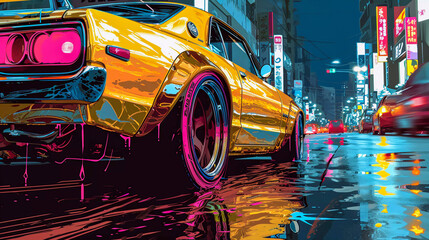 Japanese tuning car, abstract anime poster art, Generative AI