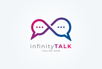 chat logo design,  infinity with bubble chat inside, usable for brand and company logos, flat design logo template, vector illustration