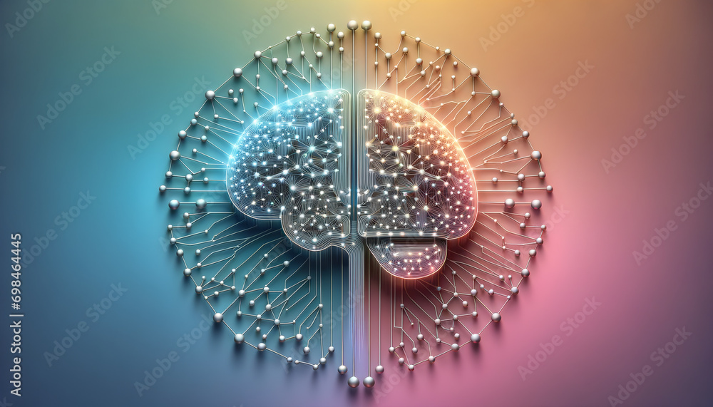 Wall mural Abstract digital brain integrated into interconnected supply chain network. - Wall murals
