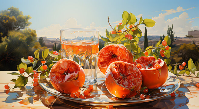 Rama de fruta naranja plantada en un jarrón cerca de la ventana imagen arte generado por ia
