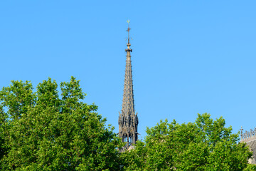 The bell tower of the Sainte Chapelle on the Ile de la Cité , Europe, France, Ile de France,...