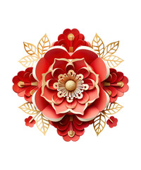 illustration of paper flower with chinese ornament ai generated