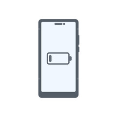 Mobile phone, smartphone with low battery icon. Flat design style. Technology vector illustration