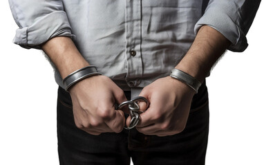 Person Grasping Handcuffs isolated on transparent Background