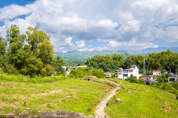 The trenches of the fortified position of Elianne 2, in Asia, in Vietnam, in Tonkin, in Dien Bien Phu, in summer, on a sunny day.