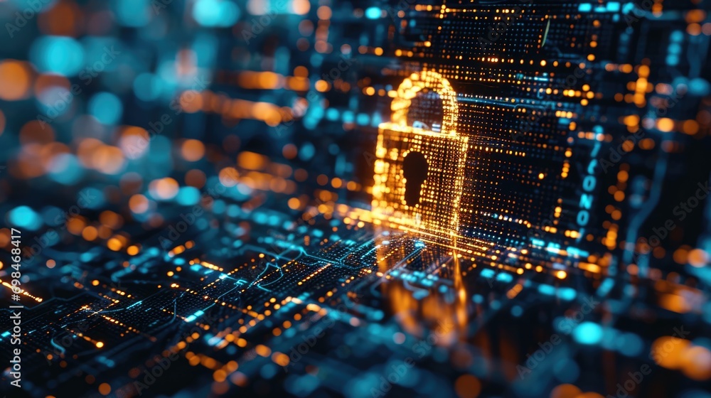 Poster cyber security, data privacy, data protection internet and technology on virtual screen.